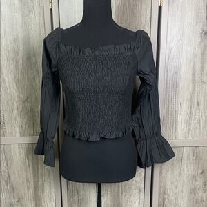New! articles of Society Smocked Square Neck Black Cropped Top Women's M